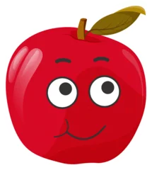 Fotobehang Sticker red apple with kawaii emotions. Flat illustration of an apple with emotions without background. © Alena Andrushchanka