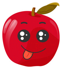 Sticker red apple with kawaii emotions. Flat illustration of an apple with emotions without background.