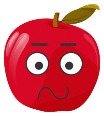 Sticker red apple with kawaii emotions. Flat illustration of an apple with emotions without background.