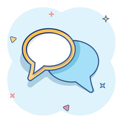 Vector cartoon speech bubble icon in comic style. Discussion dialog concept illustration pictogram. Talk bubble business splash effect concept.