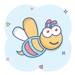 Vector cartoon bee icon in comic style. Wasp insect concept illustration pictogram. Bee business splash effect concept.