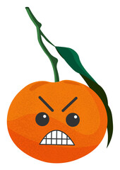 Sticker orange tangerine with kawaii emotions. Flat illustration of a tangerine with emotions without background.