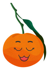 Sticker orange tangerine with kawaii emotions. Flat illustration of a tangerine with emotions without background.