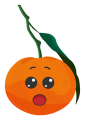 Sticker orange tangerine with kawaii emotions. Flat illustration of a tangerine with emotions without background.