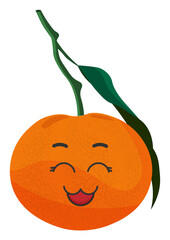 Sticker orange tangerine with kawaii emotions. Flat illustration of a tangerine with emotions without background.