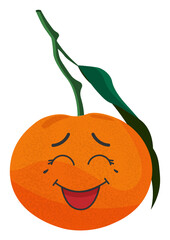 Sticker orange tangerine with kawaii emotions. Flat illustration of a tangerine with emotions without background.