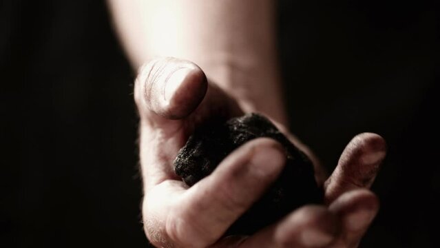 Coal in the hand of a miner.