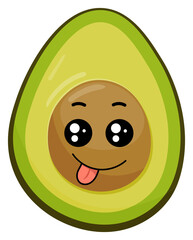 Stickers green avocado with kawaii emotions. Flat illustration of an avocado with emotions without background.
