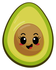 Stickers green avocado with kawaii emotions. Flat illustration of an avocado with emotions without background.