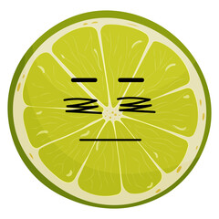 Sticker green lime with kawaii emotions. Flat illustration of a lime with emotions without background.