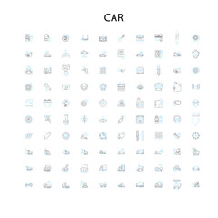 car icons, signs, outline symbols, concept linear illustration line collection