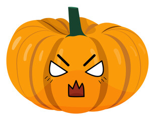 Sticker orange pumpkin with kawaii emotions. Flat illustration of a pumpkin with emotions without background.