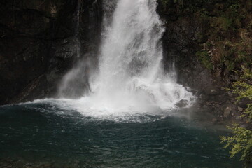 Fototapeta na wymiar 河津七滝。河津川にある七つの滝をつなぐ遊歩道からの景観。大滝の滝つぼ。