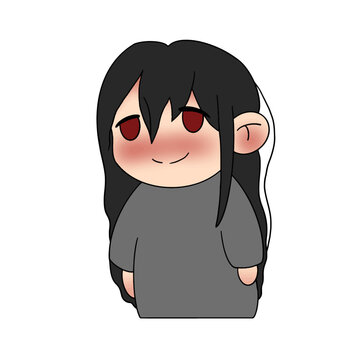 Cute Anime Girl In Gray T Shirt Cute Smiling Anime Illustration