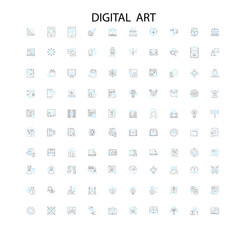 digital art icons, signs, outline symbols, concept linear illustration line collection