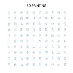 3d printing icons, signs, outline symbols, concept linear illustration line collection