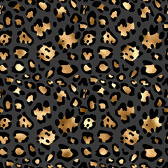 Luxury Gold leopard skin vector seamless pattern . Exotic animal skin with golden texture. vector