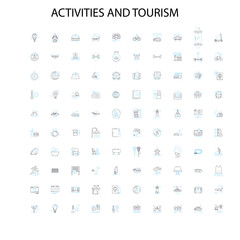 activities and tourism icons, signs, outline symbols, concept linear illustration line collection