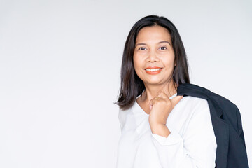 Working Business Woman in Black Suit Jacket Holding Labtop Computer