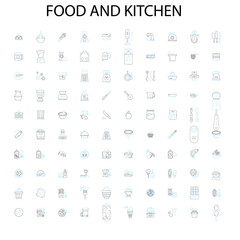 food and kitchen icons, signs, outline symbols, concept linear illustration line collection
