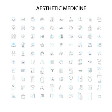 aesthetic medicine icons, signs, outline symbols, concept linear illustration line collection
