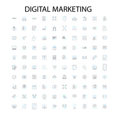 digital marketing and technology icons, signs, outline symbols, concept linear illustration line collection