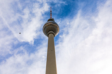 The Berlin TV tower Alex photographed against the sky