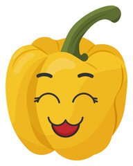 Sticker yellow pepper with kawaii emotions. Flat illustration of a pepper with emotions without background.