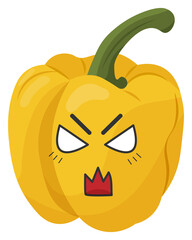 Sticker yellow pepper with kawaii emotions. Flat illustration of a pepper with emotions without background.
