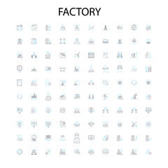 Fototapeta na wymiar Factory icons, signs, outline symbols, concept linear illustration line collection