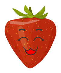 Sticker red strawberry with kawaii emotions. Flat illustration of a strawberry with emotions without background.
