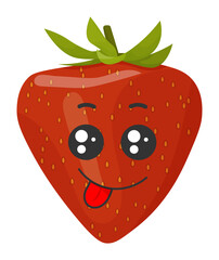 Sticker red strawberry with kawaii emotions. Flat illustration of a strawberry with emotions without background.