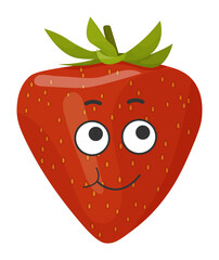 Sticker red strawberry with kawaii emotions. Flat illustration of a strawberry with emotions without background.