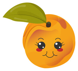 Stickers orange apricot with kawaii emotions. Flat illustration of an apricot with emotions without background.