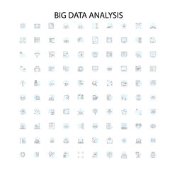 big data analysis icons, signs, outline symbols, concept linear illustration line collection