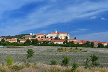 The city of Mikulov. Beautiful old town with a castle on a sunny summer day. South Moravia wine region - Czech Republic.