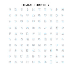 digital currency icons, signs, outline symbols, concept linear illustration line collection