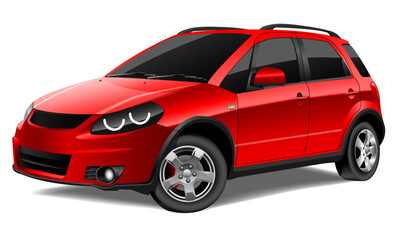 Realistic vector red car coupe sport transportation on isolated background