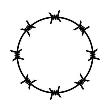 Barbed wire, symbol of prison or prohibition. Circular composition, barbed wire ring. Isolated vector illustration on a white background.