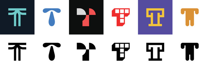 Obraz premium Set of letter T. icon design. template elements. geometric abstract logos