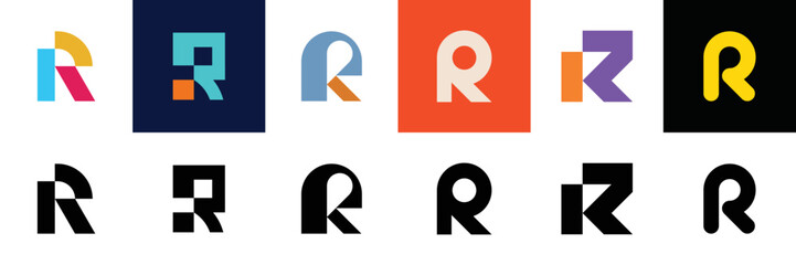 Set of letter R. icon design. template elements. geometric abstract logos