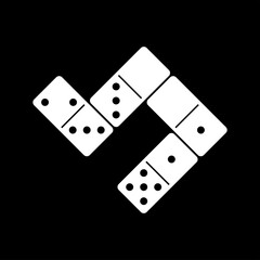 Icon of dominoes, dice (knuckles, stones). Board game. Isolated raster illustration on black background.