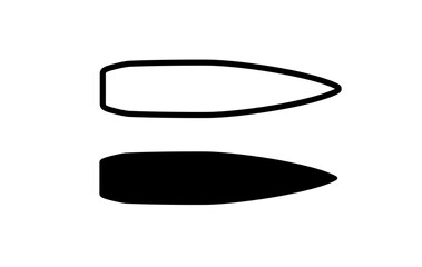 Flying bullet icon. Attribute of war and hostilities. Firearm, shot or army symbol. Isolated raster illustration on white background.