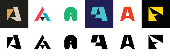 Set of letter A. icon design. template elements. geometric abstract logos