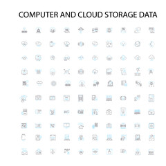 computer and cloud storage data icons, signs, outline symbols, concept linear illustration line collection