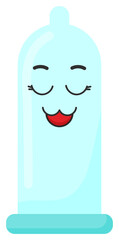 Sticker funny condom with kawaii emotions. Flat illustration of condom with emotions isolated without background.