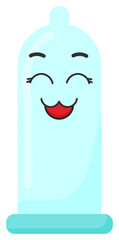 Sticker funny condom with kawaii emotions. Flat illustration of condom with emotions isolated without background.