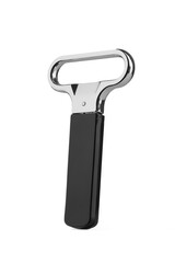 Close-up shot of a steel cork puller with a black included case. A two-pronged cork extractor is isolated on a white background. Front view.