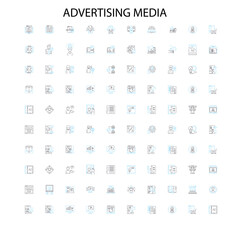 advertising media icons, signs, outline symbols, concept linear illustration line collection