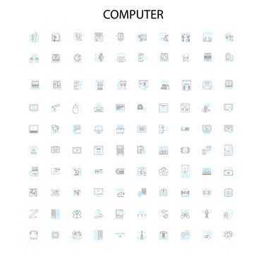 computer icons, signs, outline symbols, concept linear illustration line collection